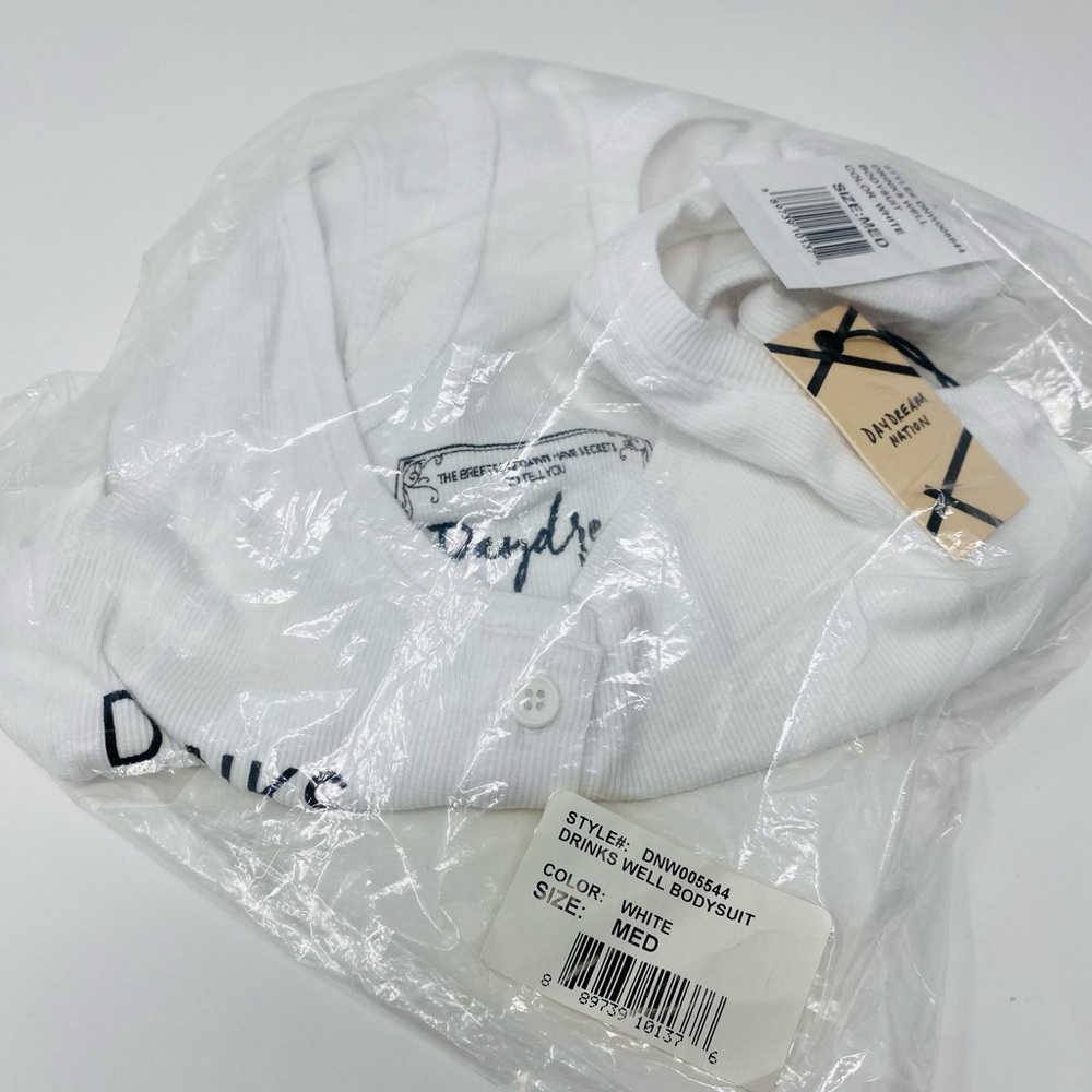 NWT Revolve Daydream Nation Drinks Well Bodysuit White/Black Lettering Medium - Picture 9 of 9